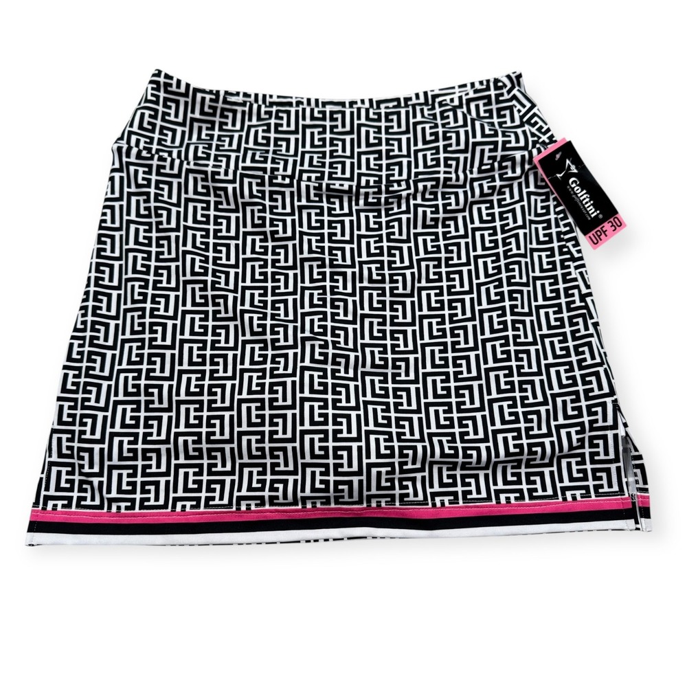 NEW Golftini Skort Women's XS Black White Ebb and Flow Pull On Geometric Skirt